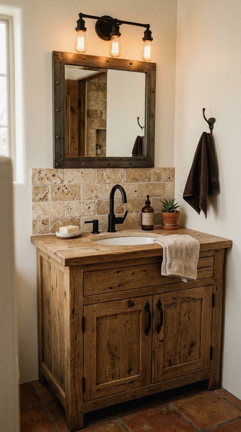 6. Rustic Stone Backsplash Behind Vanity