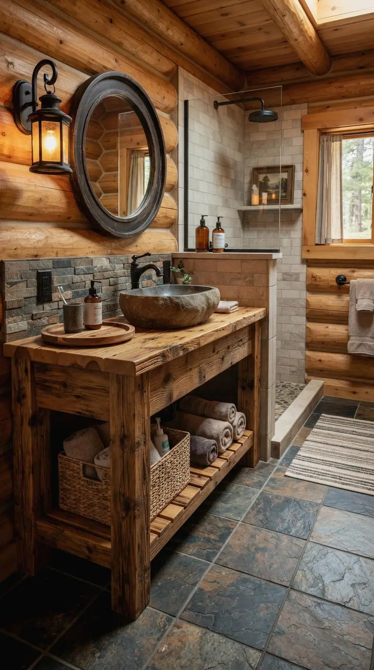 5. Rustic Wood Bathroom Vanity Charm