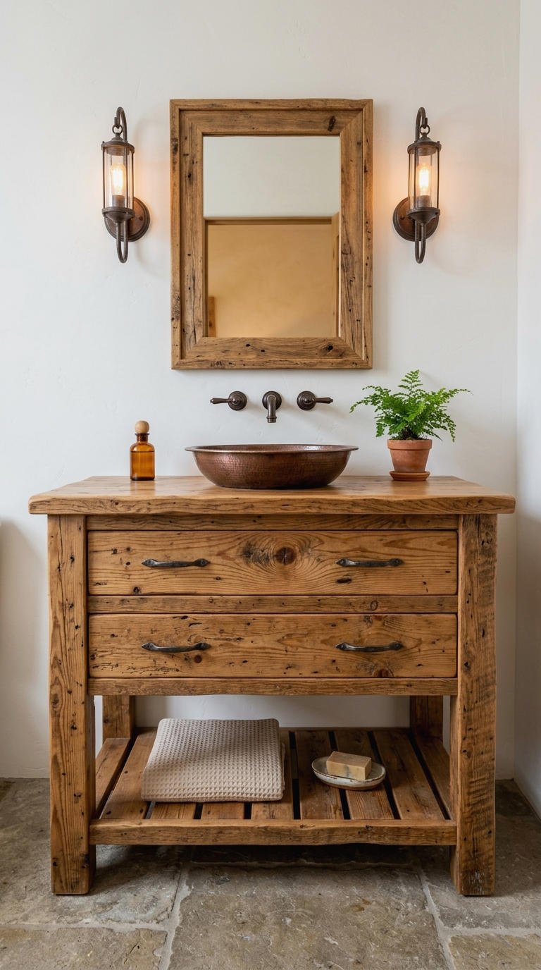 2. Rustic Wooden Bathroom Vanity Charm