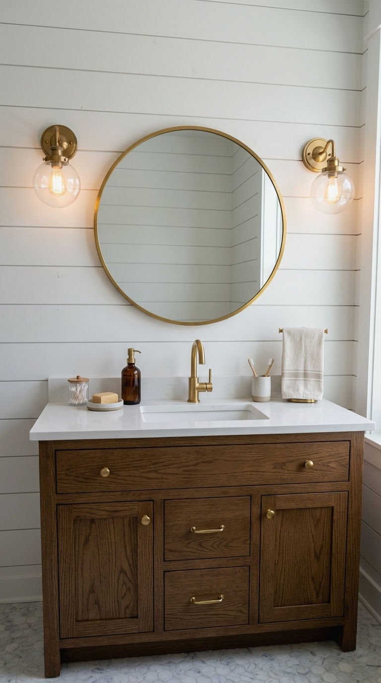 23. Shiplap Walls Behind the Mirror