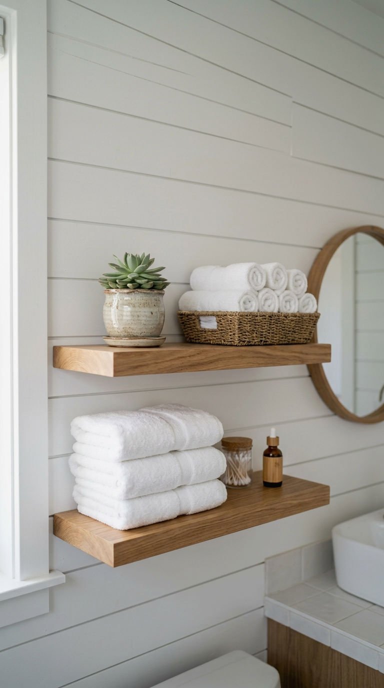 28. Shiplap Walls With Open Shelves