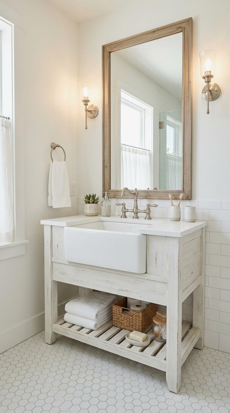 23. Single Sink Farmhouse Bathroom Vanity