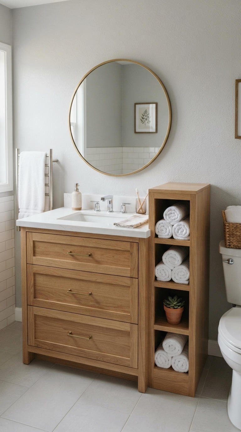 2. Single Sink Vanity With Storage Tower