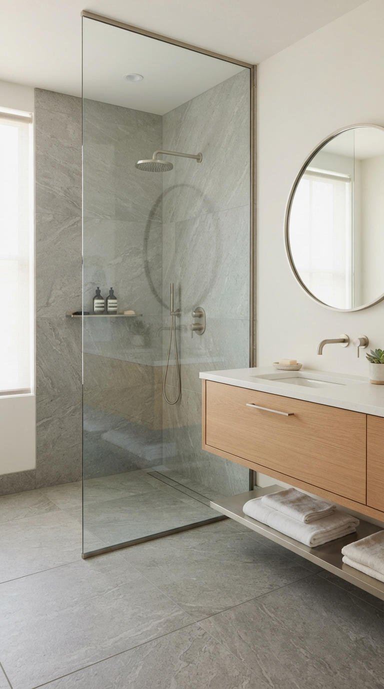 5. Sleek Glass Wall Bathroom Design