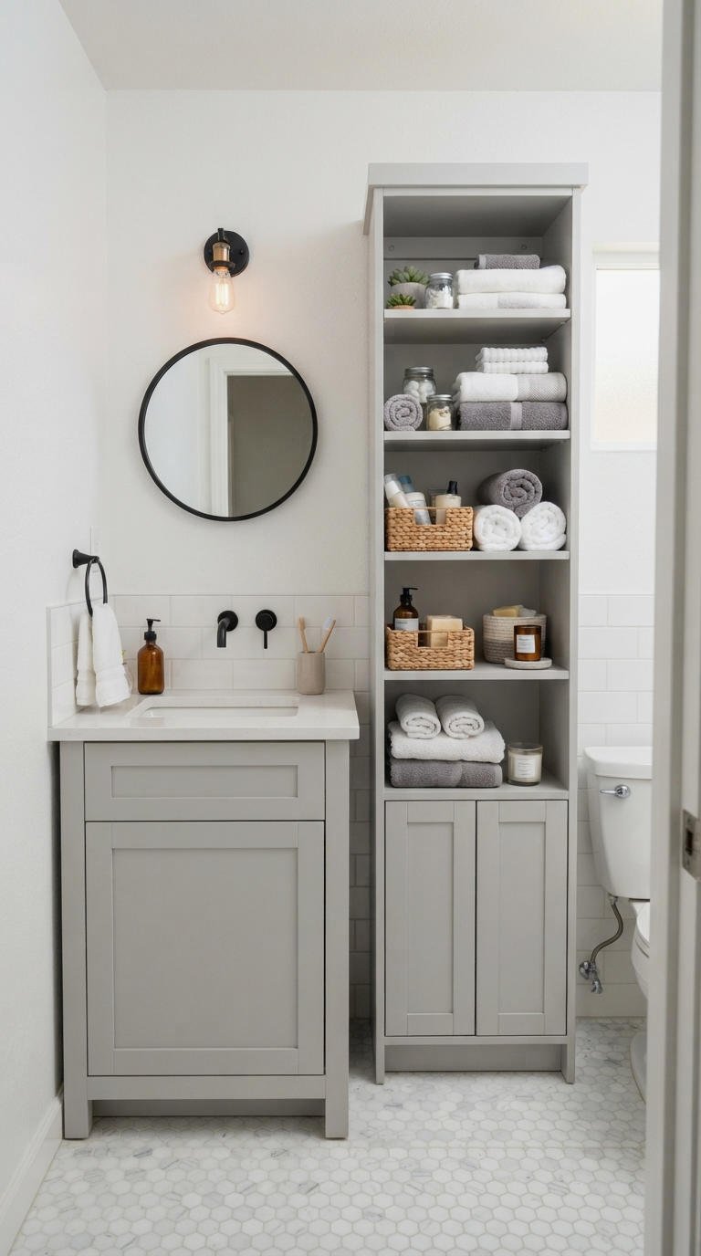 10. Small Bathroom Vanity With Storage Tower