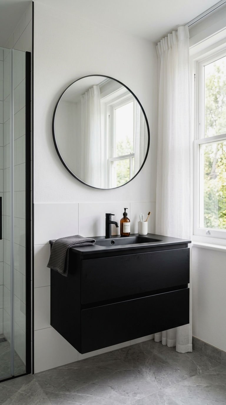 1. Small Bathroom With a Black Vanity