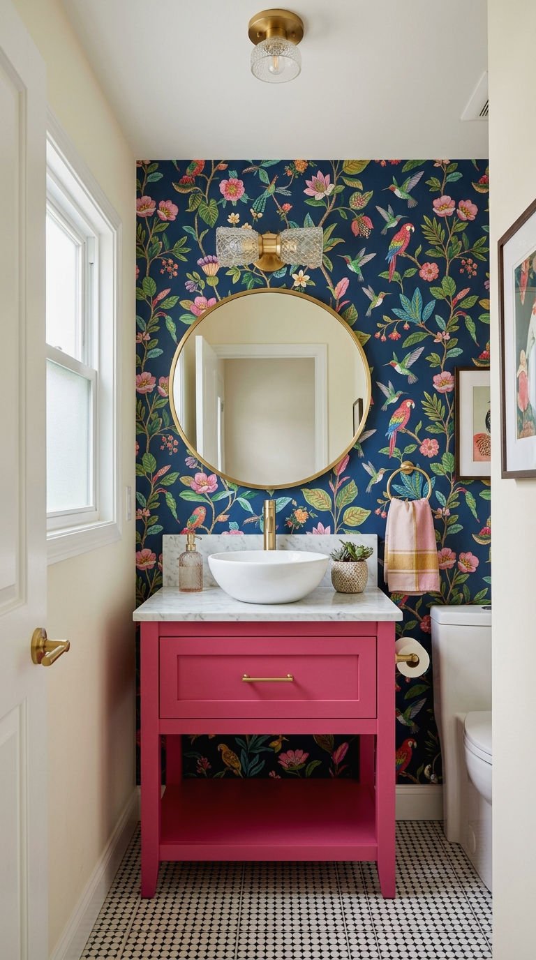 21. Small Pink Powder Room Vanity