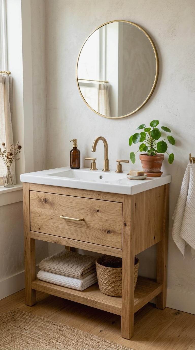8. Small Wood Vanity With Natural Warmth
