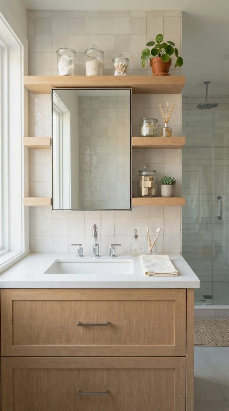 16. Smart Bathroom Vanity With Upper Storage