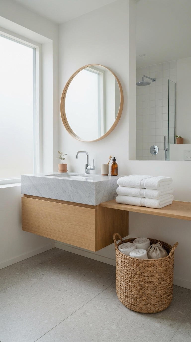 12. Soft Grey Marble Vanity Bathroom