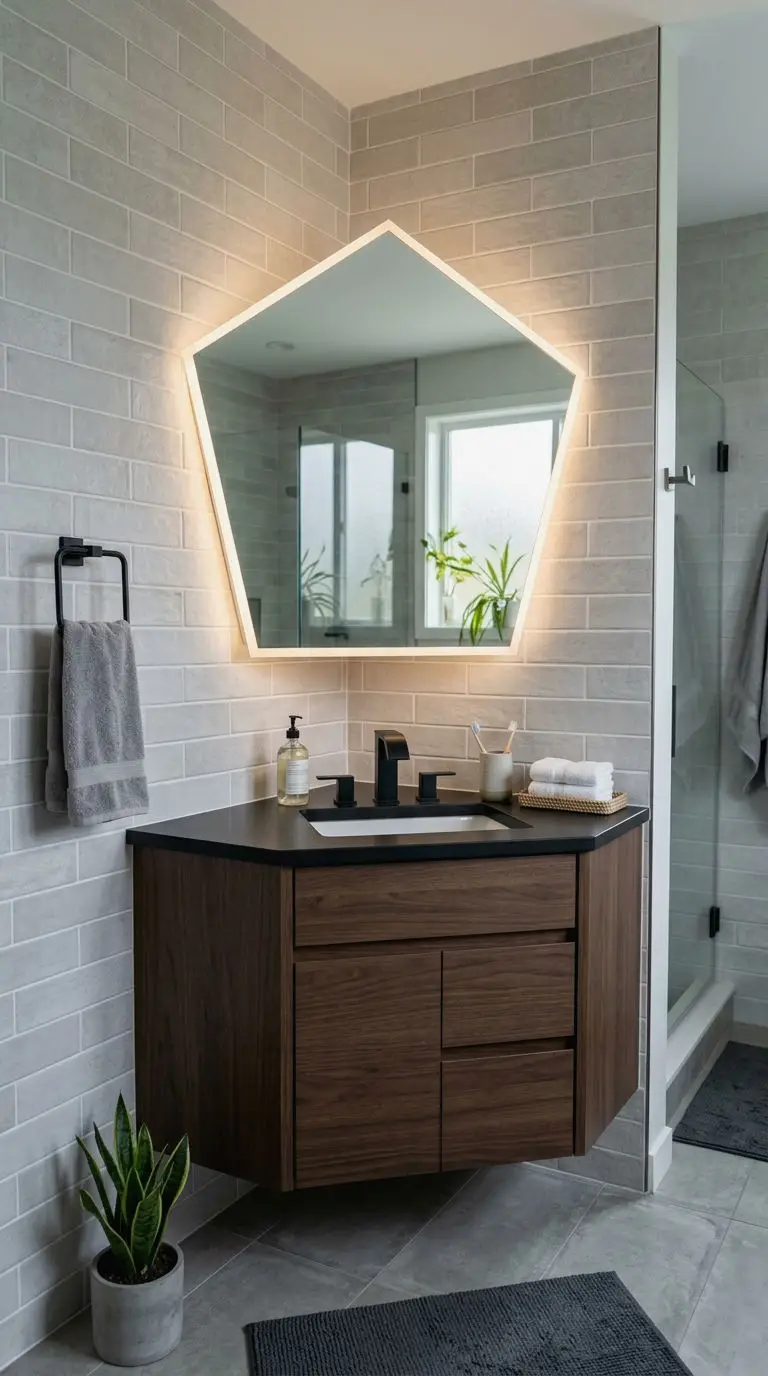 4. Statement Mirror on Corner Vanity