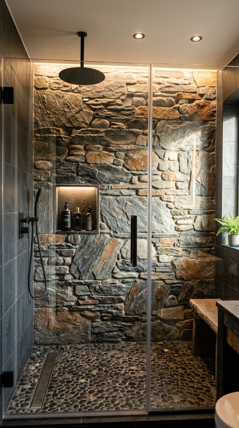 18 Bathroom Accent Wall Ideas That Actually Work 15 15. Statement Shower Accent Walls