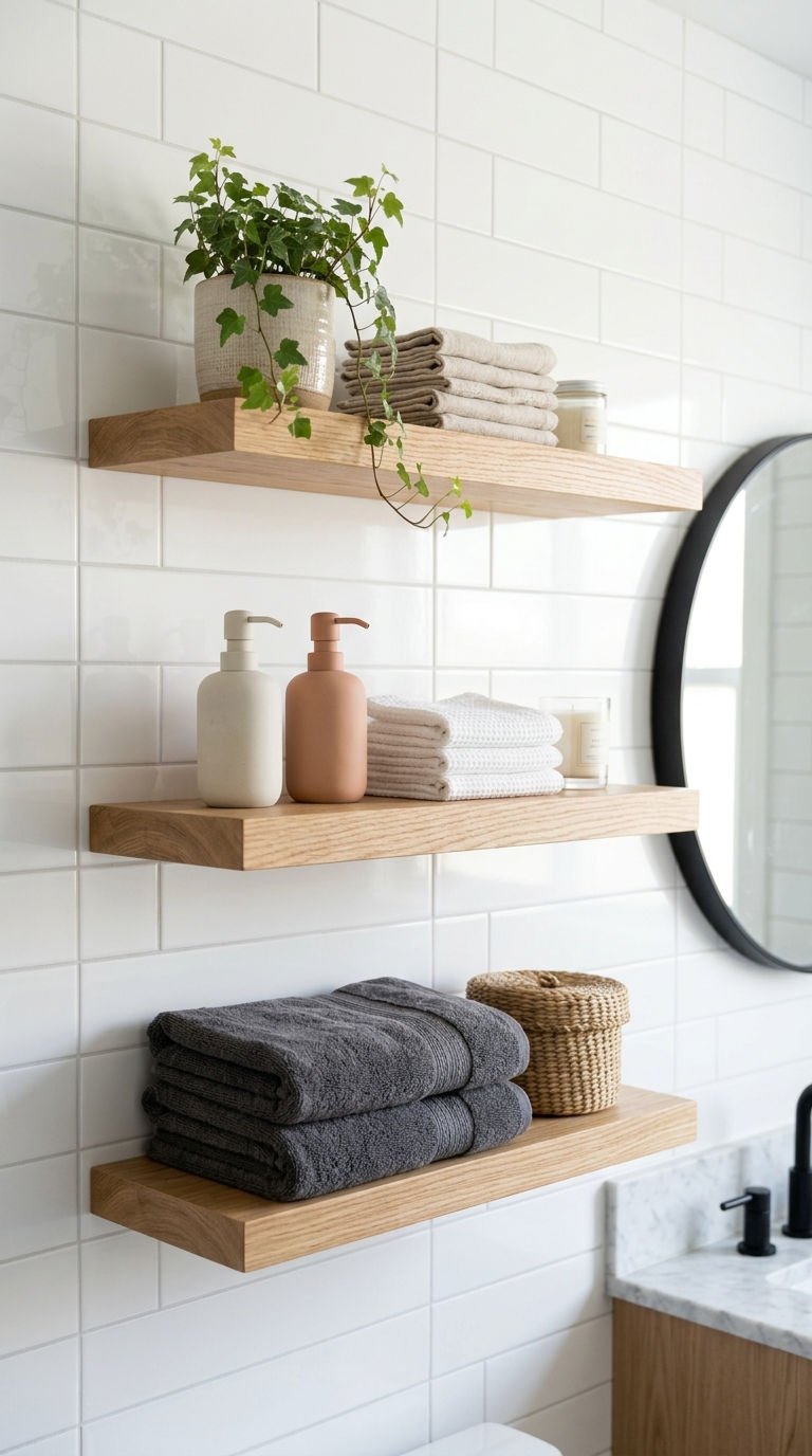 24 Bathroom Wall Shelves Ideas That Will Transform Your Space 1 1. Stylish Wall Shelf Storage