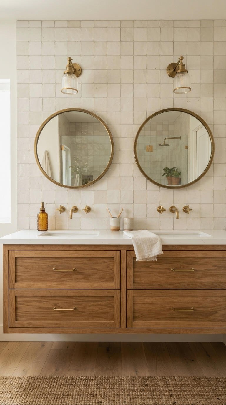 26. Tile Backsplash Behind Double Sink Vanity