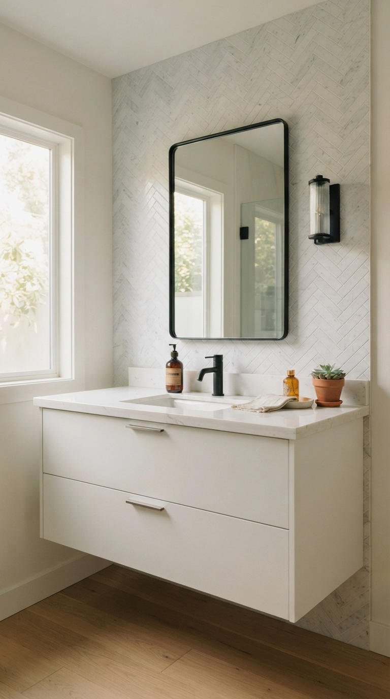 20. Tile Backsplash Behind the Vanity