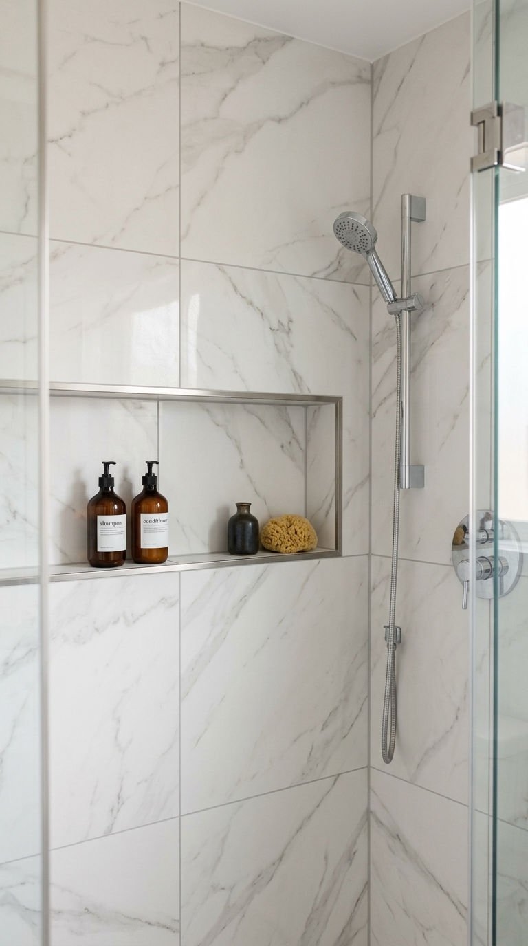 24 Bathroom Wall Shelves Ideas That Will Transform Your Space 11 11. Tiled Shower Wall Shelf Niches