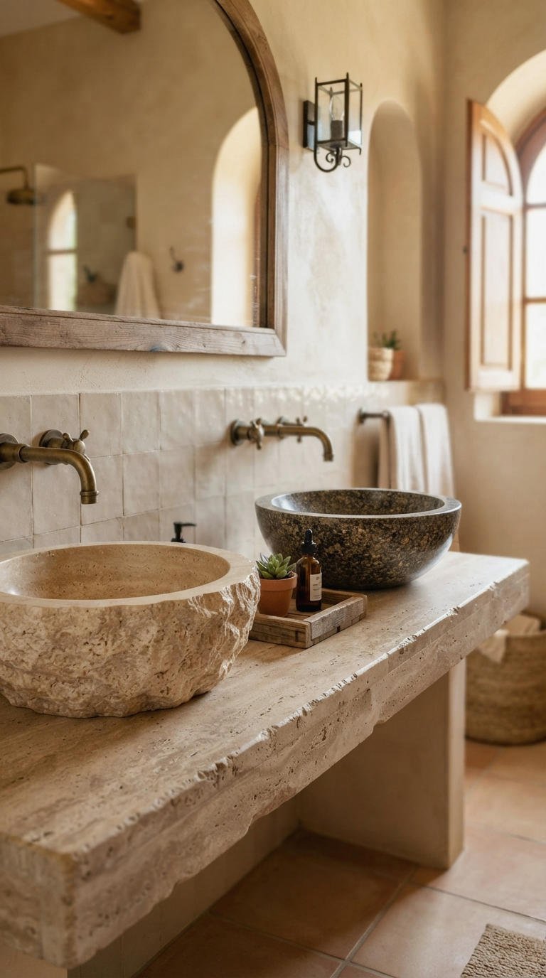 22. Travertine and Granite Vessel Sink