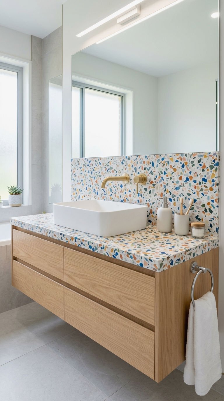 9. Trendy Terrazzo Backsplash for Vanity
