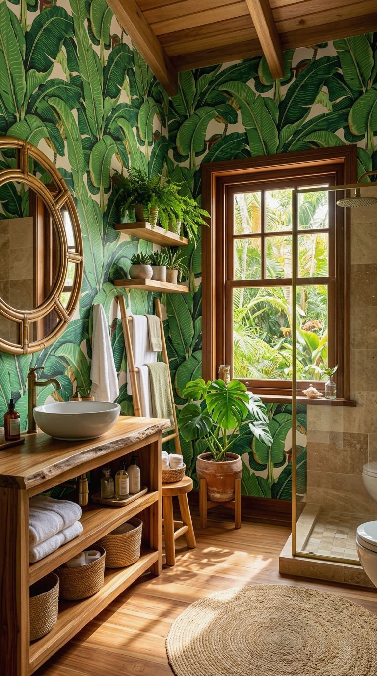 20. Tropical Bathroom Wallpaper Inspiration