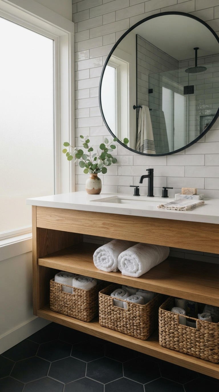 7. Vanity With Towel Storage Open Shelves