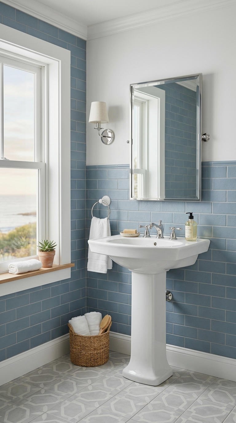 19. Vintage Blue Bathroom Pedestal Sink