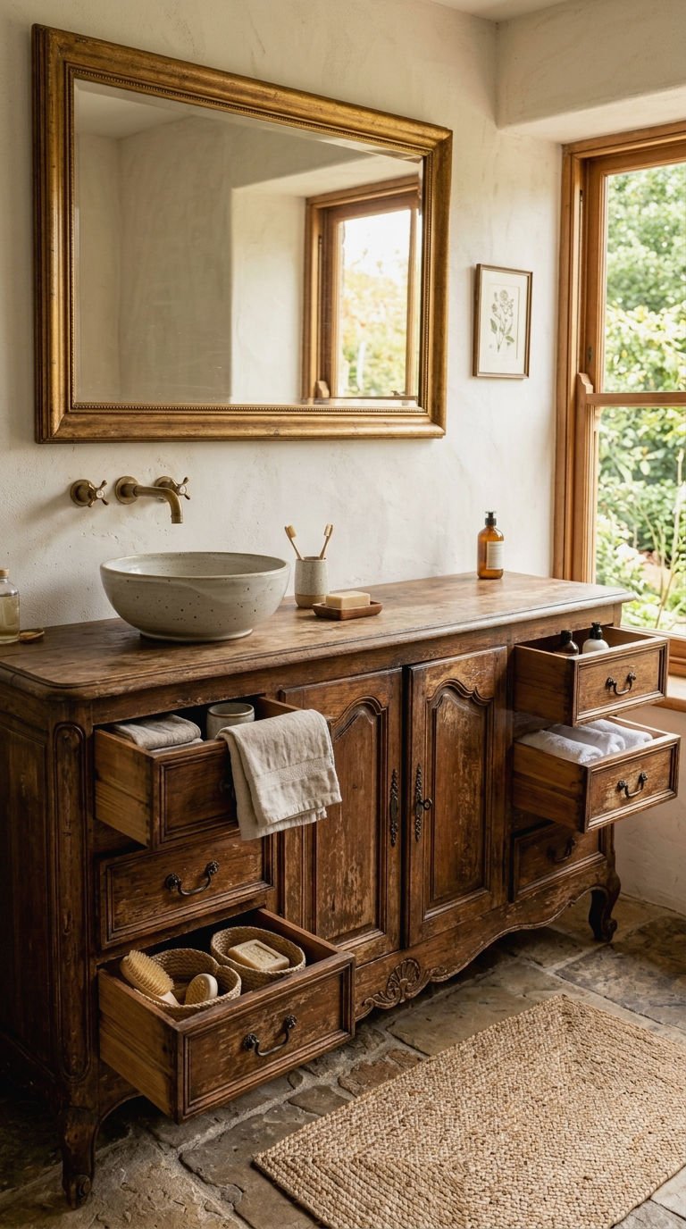 2. Vintage Buffet Repurposed As Vanity