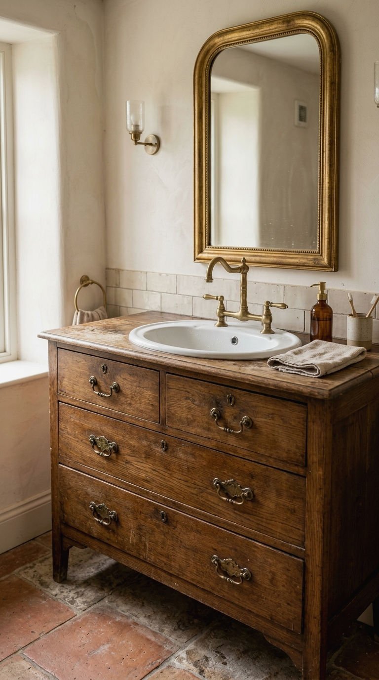 1. Vintage Dresser Turned Bathroom Vanity