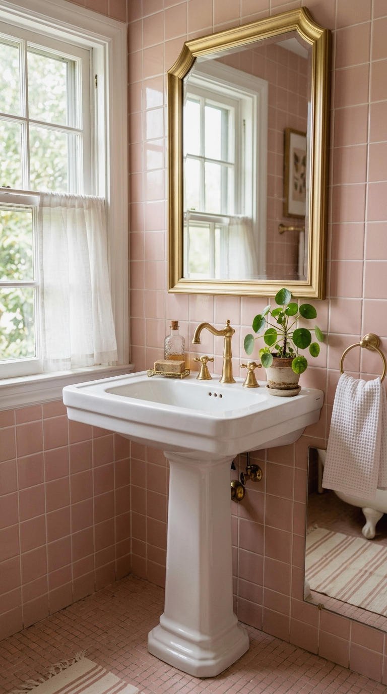 18. Vintage Pink Bathroom Pedestal Sink