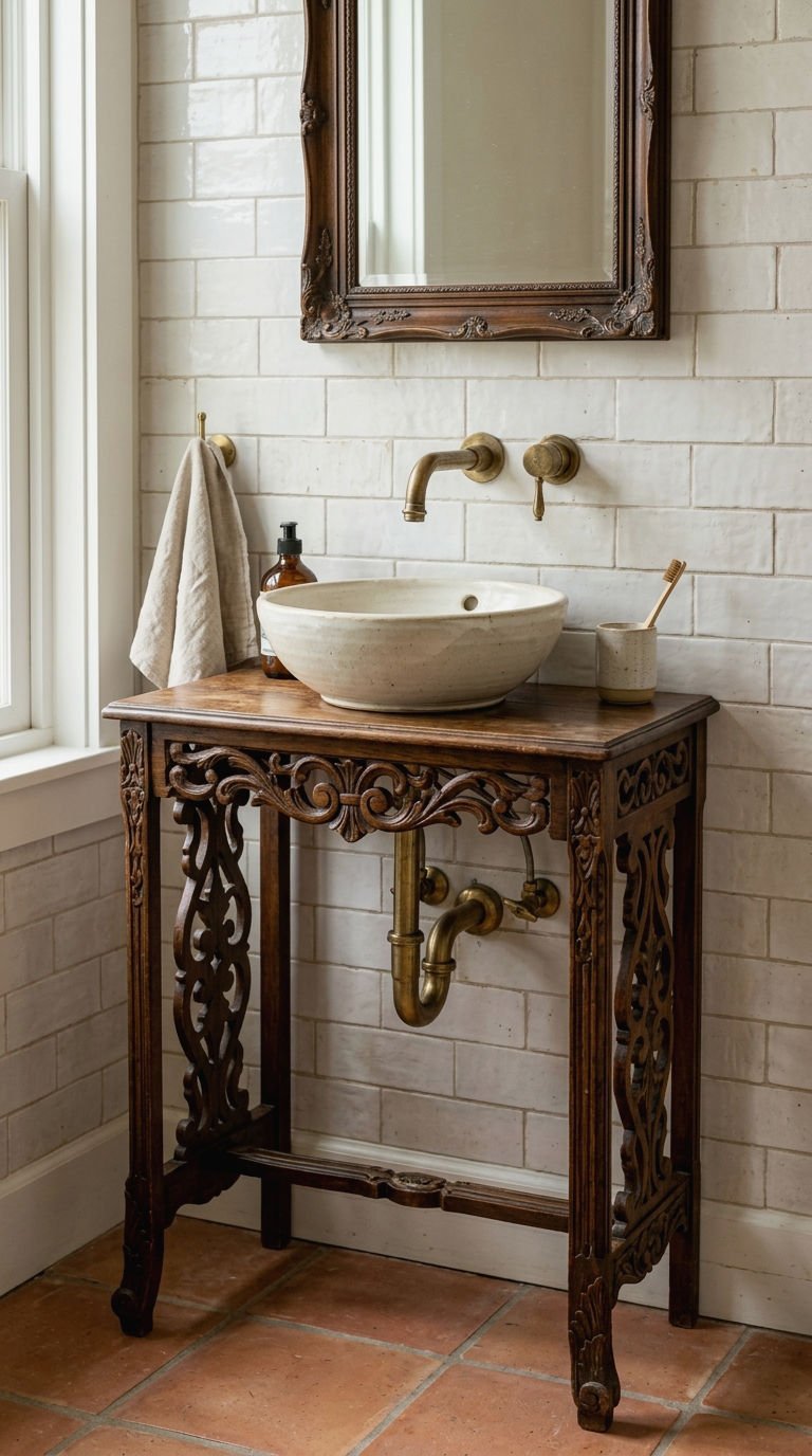 3. Vintage Table Turned Into Vanity
