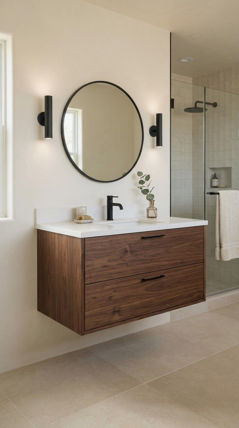 8. Walnut Wood Vanity With Rich Grain