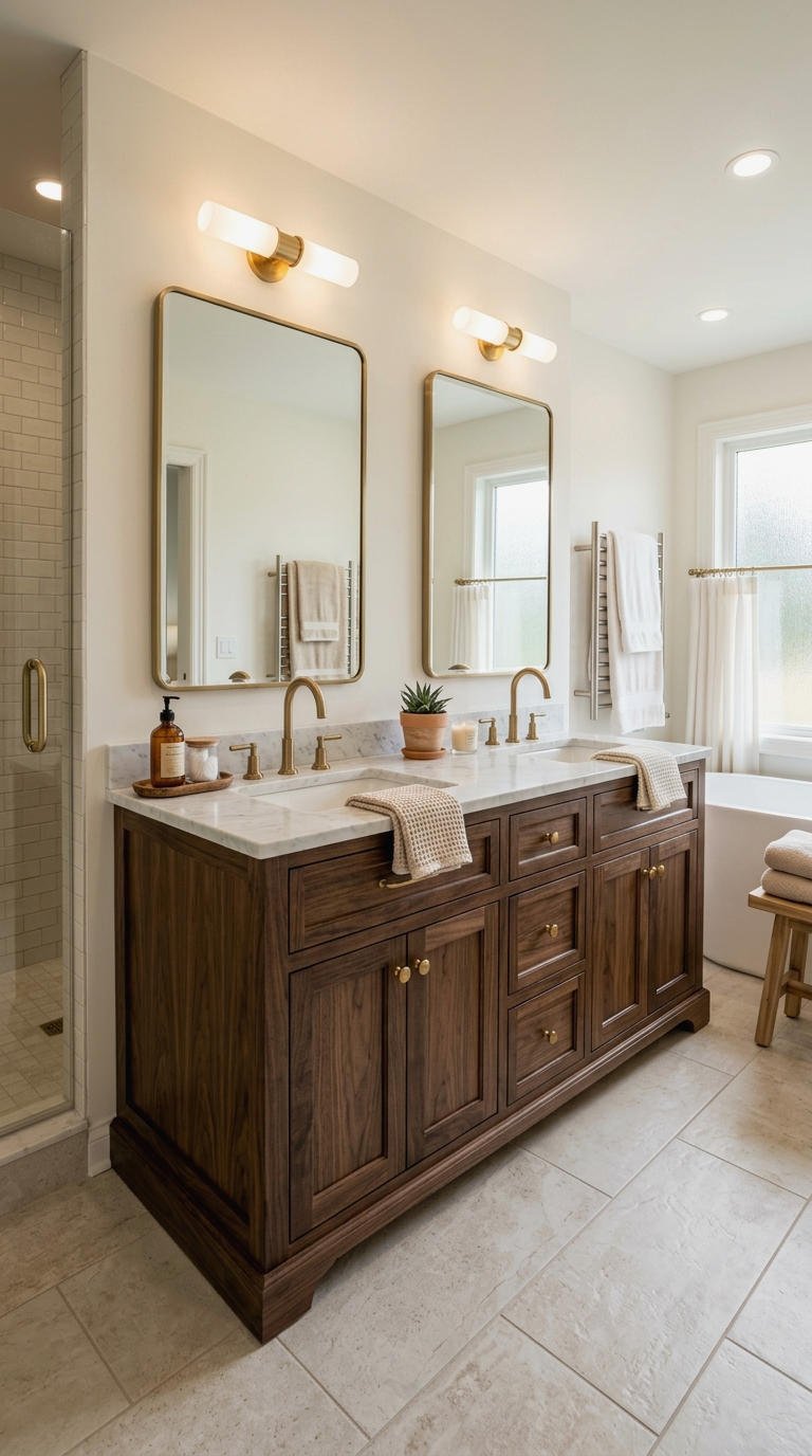 14. Warm Dark Wood Double Sink Vanity