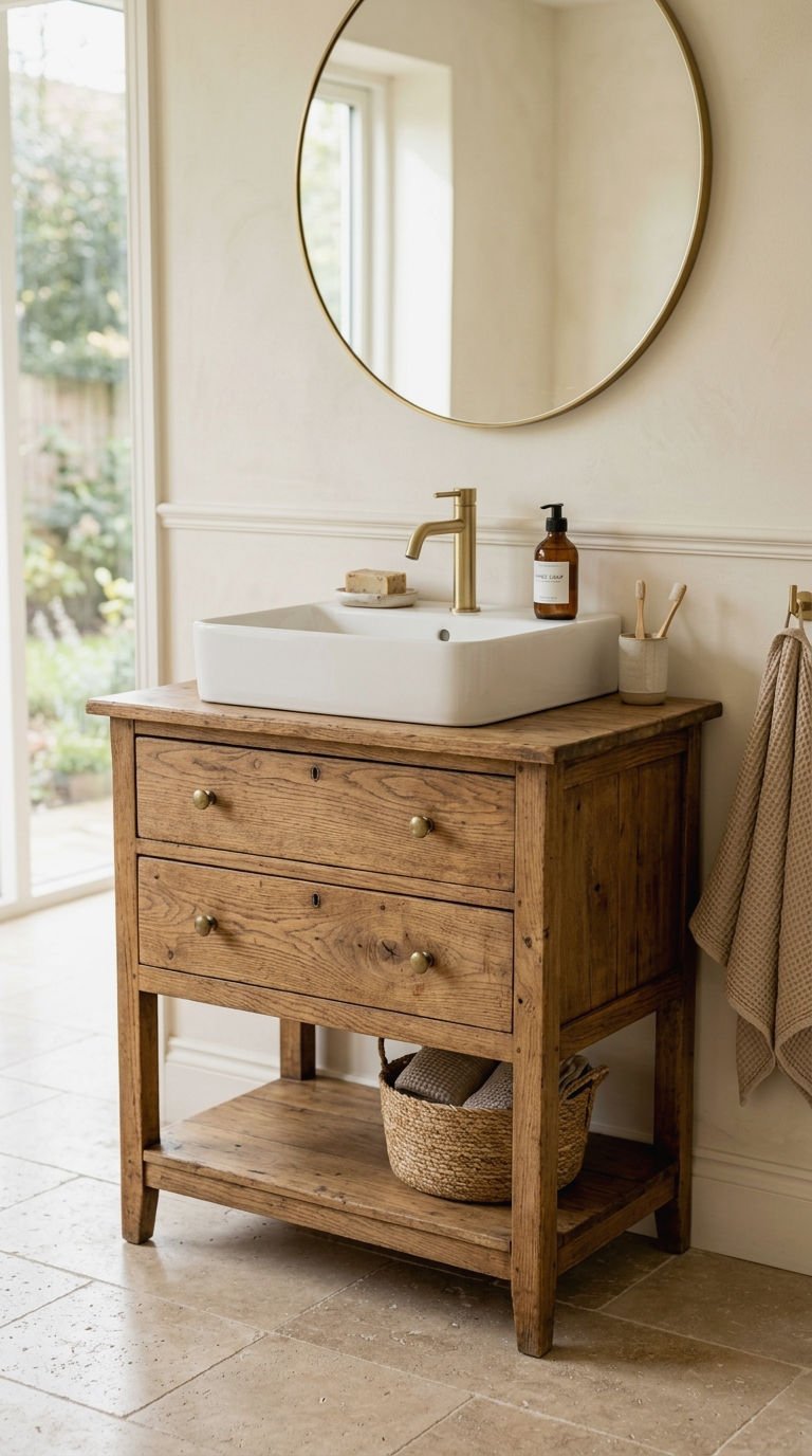 10. Warm Wood Vintage Vanity