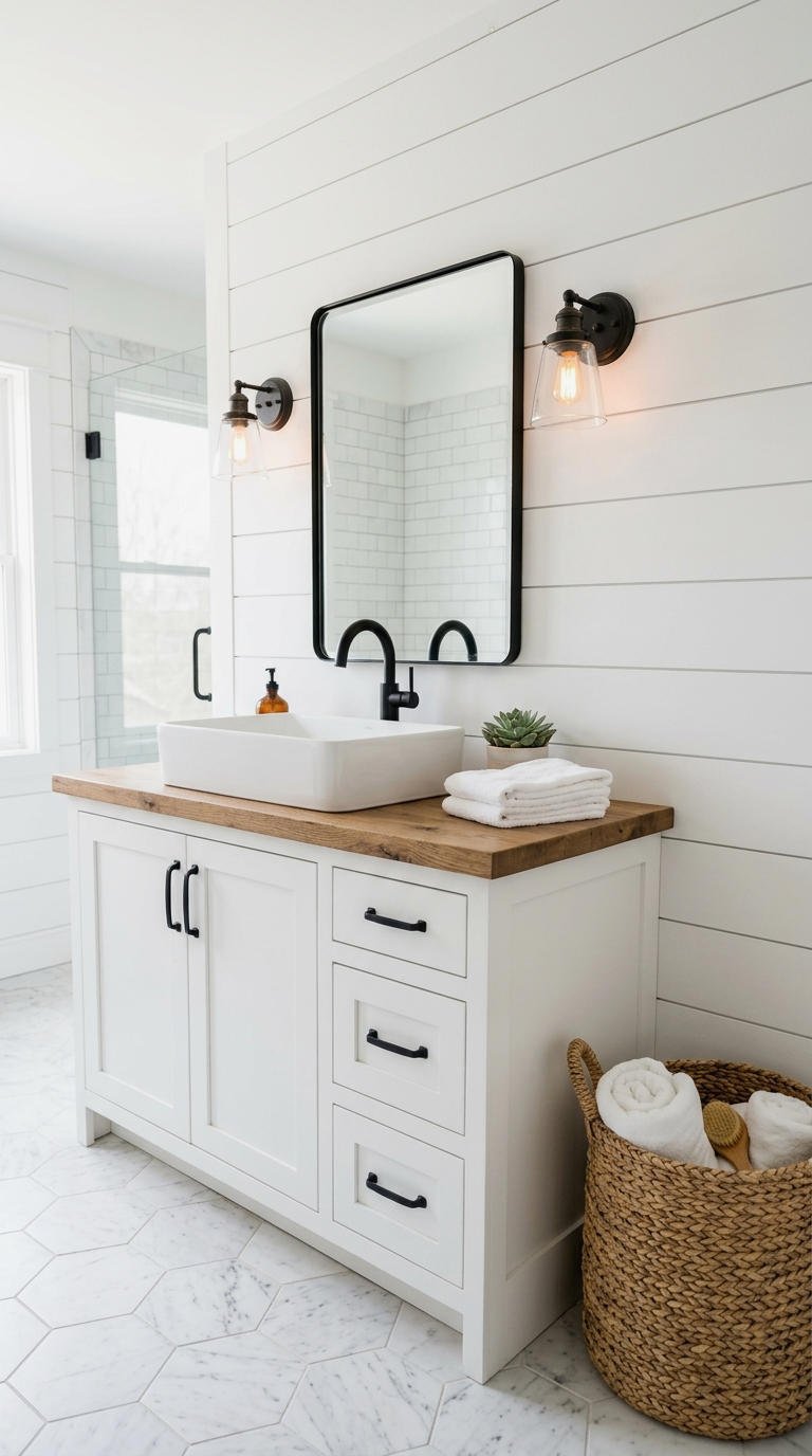 4. White Farmhouse Bathroom Vanity Look