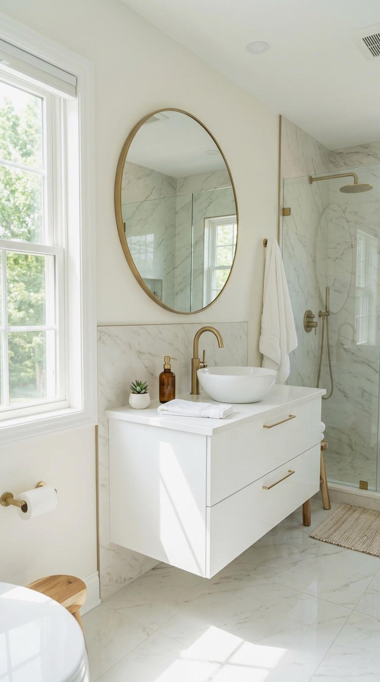 5. White Floating Vanity for Bright Baths