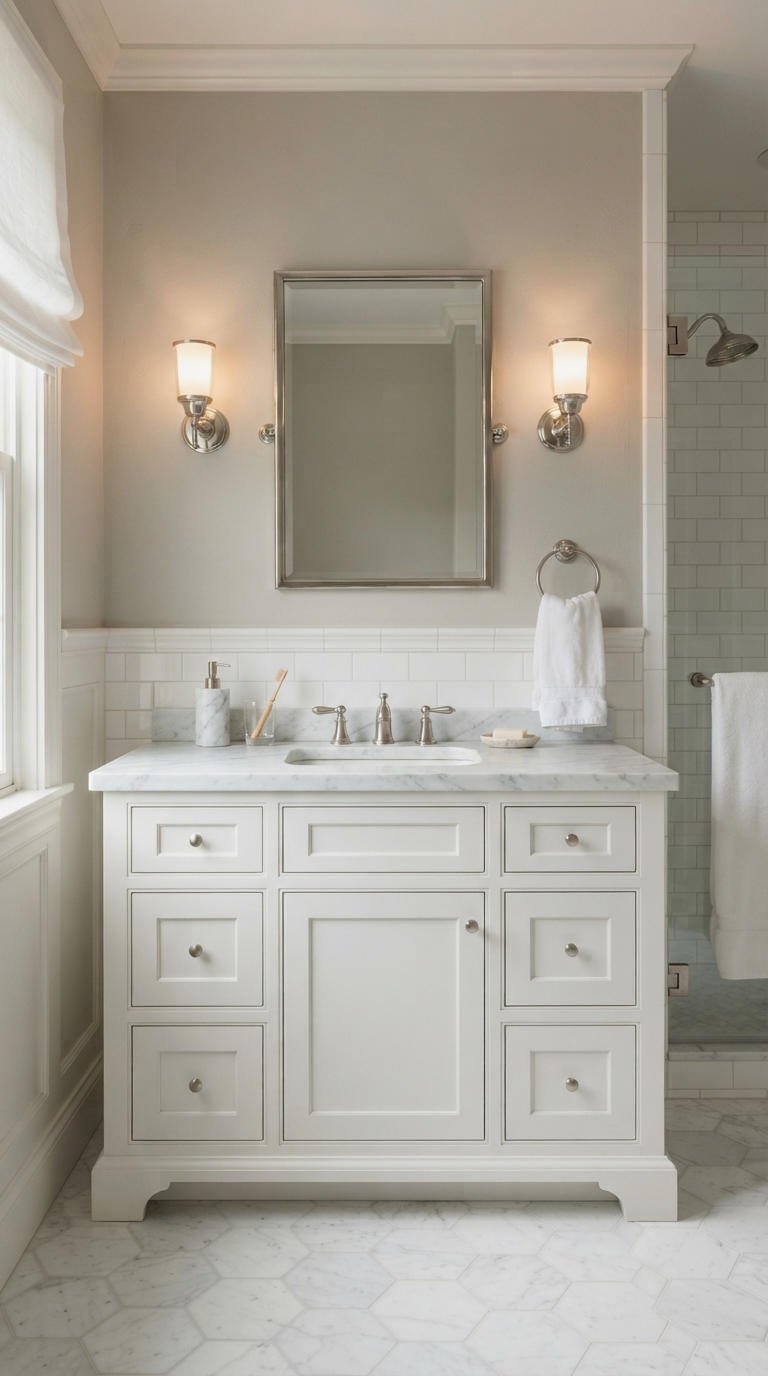 2. White Vanity With Marble Top