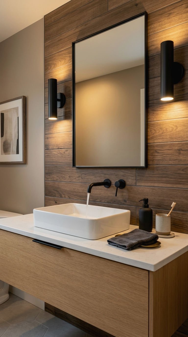 23. Wood Look Tile Backsplash