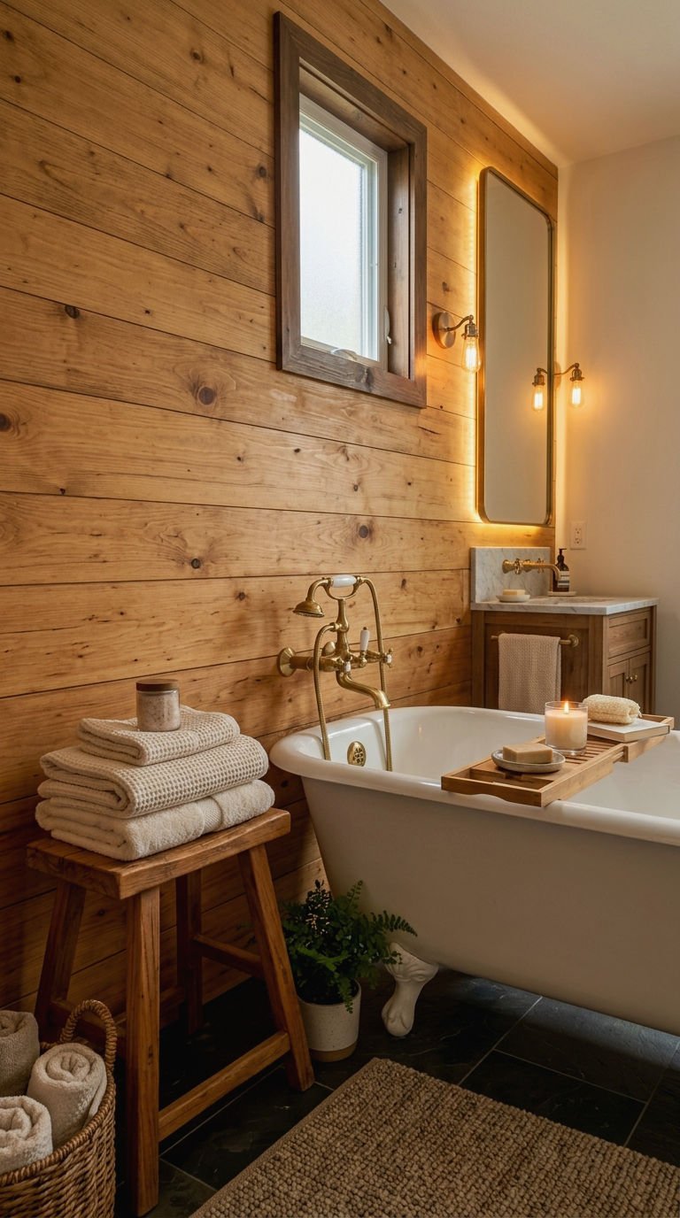 3. Wood Paneling for a Warm Bath