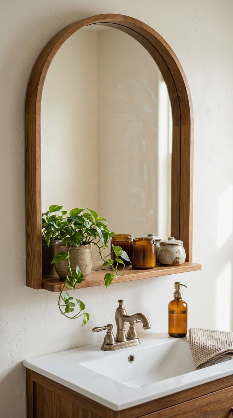 13. Arched Bathroom Mirror With Shelf