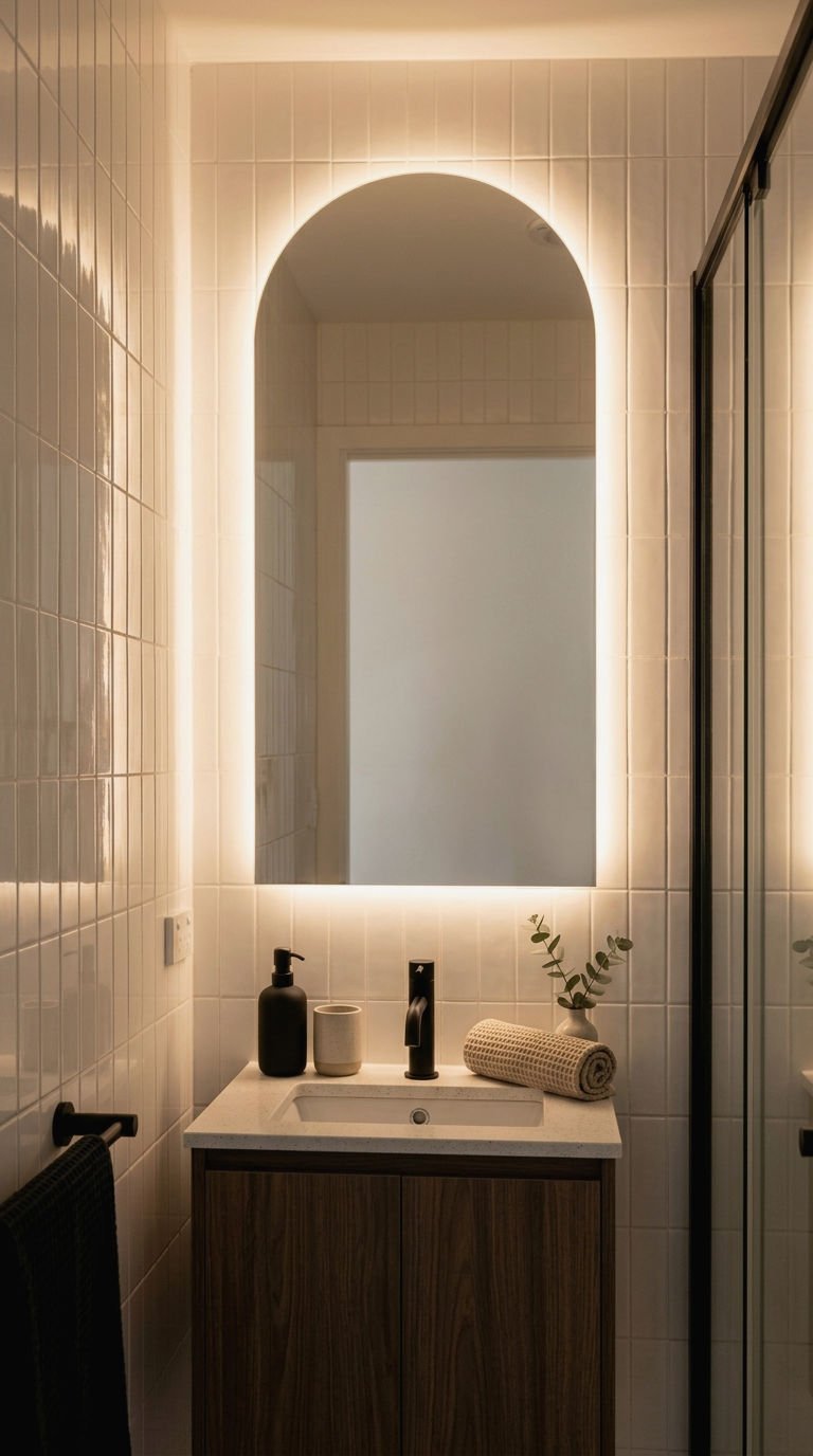 8. Arched LED Mirror for Small Bathrooms