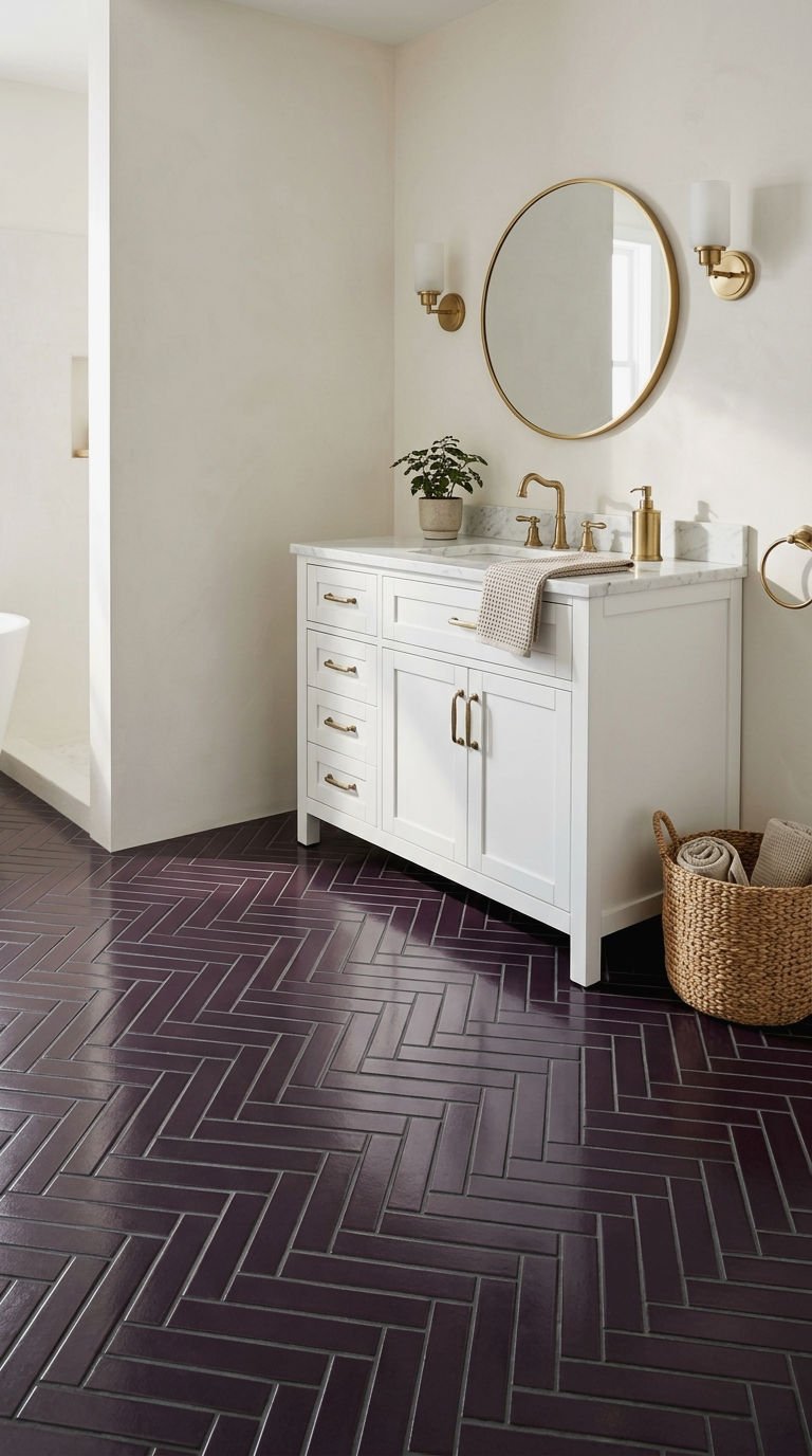 8. Aubergine Herringbone Tile Floor