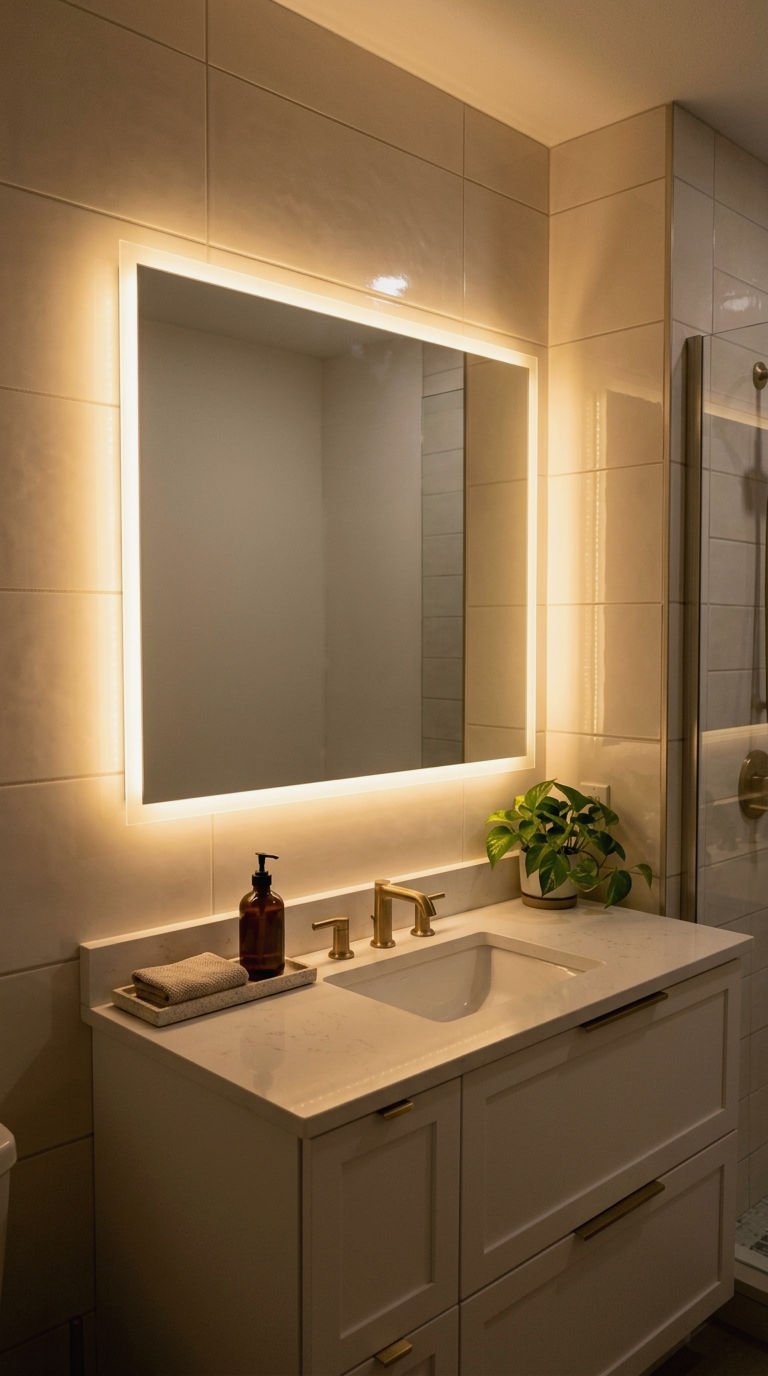 20 Oversized Bathroom Mirror Ideas to Make a Small Bathroom Look Bigger 6 6. Backlit LED Mirror for Glow