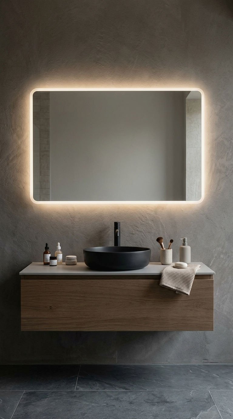 20 Makeup Mirror Lighting Ideas for Deep Skin Tones That Show True Color 7 7. Backlit LED Mirror for Smooth Glow