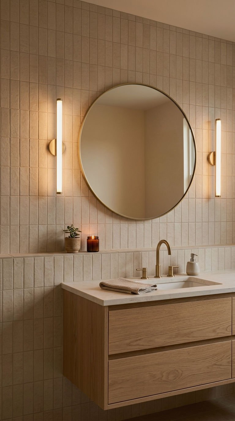 23 Beige Bathroom Tile Ideas for a Warm Neutral Retreat 18 18. Beige Tile Behind the Vanity