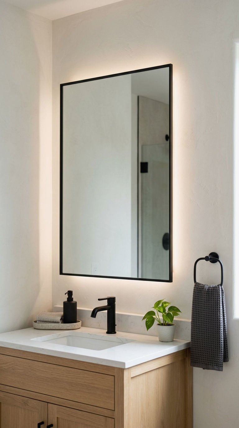 8. Black Framed Rectangle LED Mirror