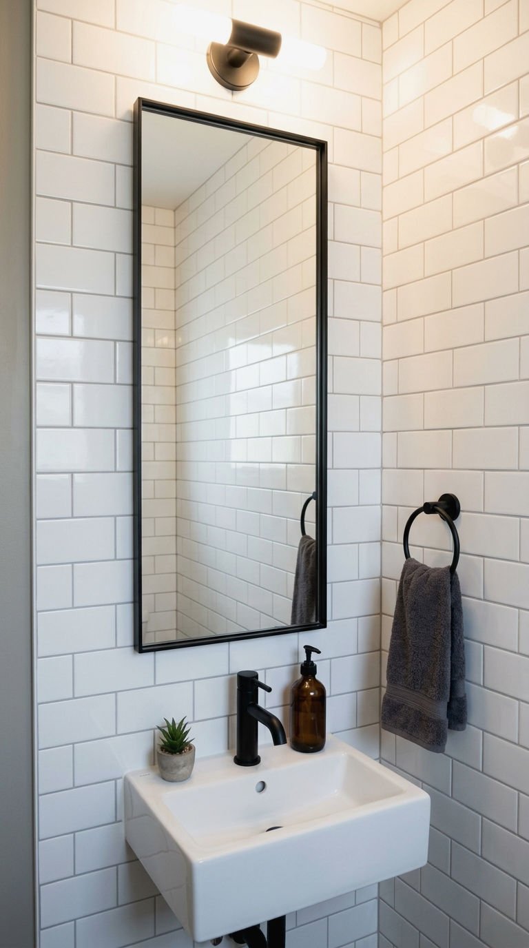 21 Tall Narrow Rectangle Mirror Ideas for a Small Half Bath 3 3. Black Framed Skinny Vertical Mirror