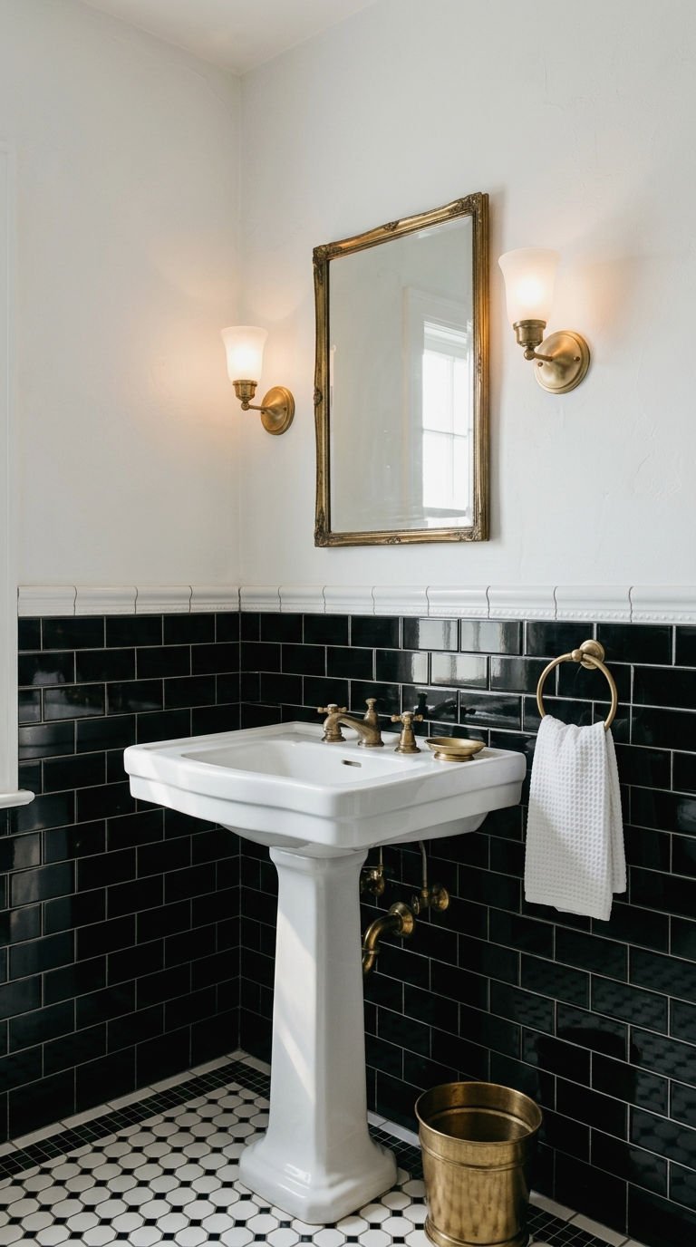 22. Black Wainscot Tile Half Wall
