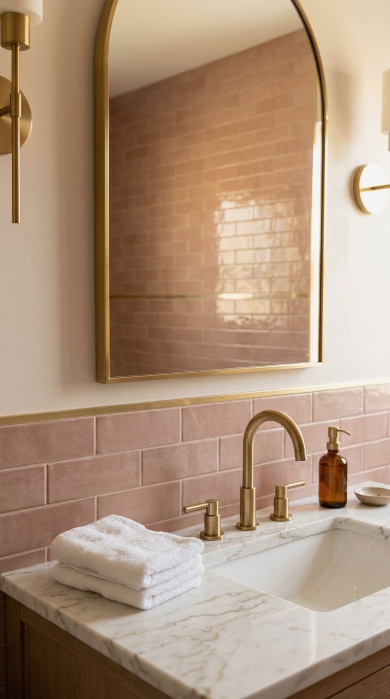 20. Blush Pink Tile With Gold Accents