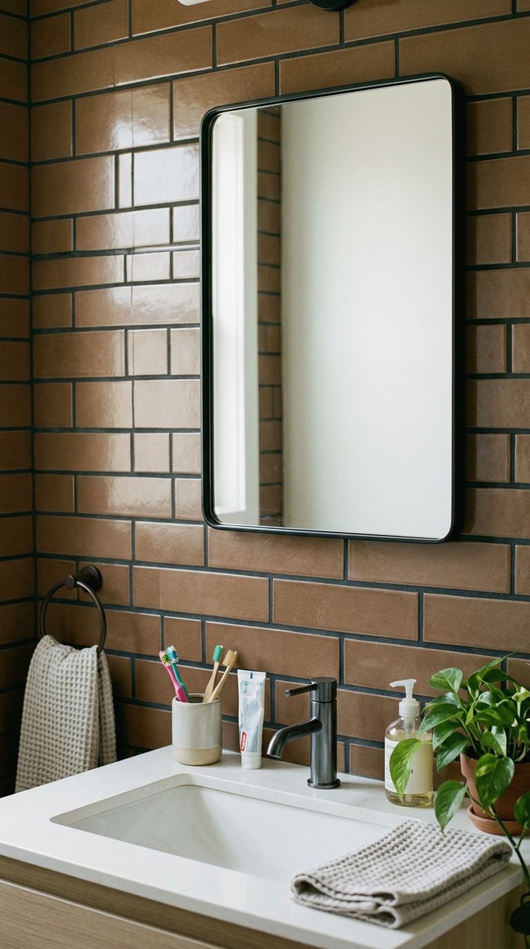22 Brown Bathroom Tile Ideas for a Cozy Earthy Bathroom 18 18. Brown Tile With Dark Grout