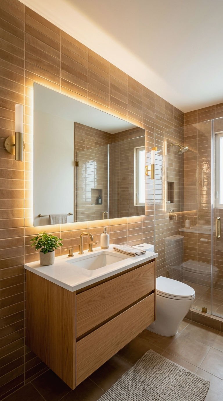 22 Brown Bathroom Tile Ideas for a Cozy Earthy Bathroom 14 14. Brown Tile for Small Bathrooms