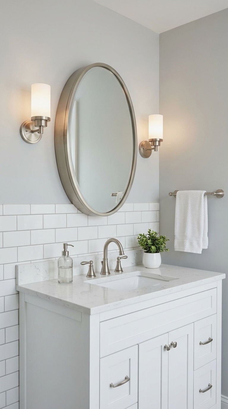 19. Brushed Nickel Oval Mirror Cabinet